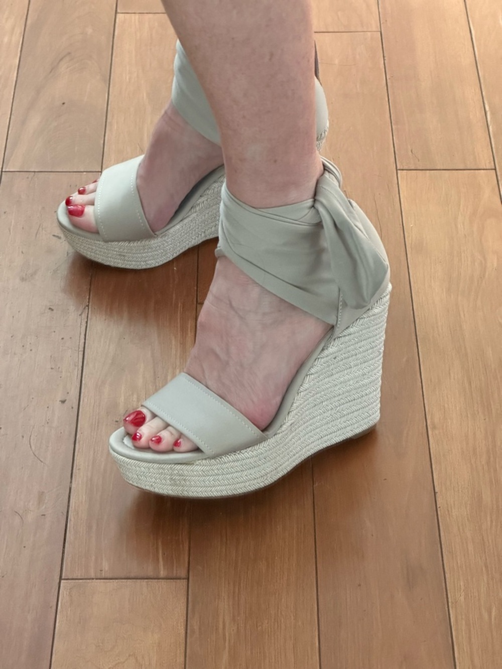 Donald J. Pliner Pale Gray Espadrille Wedge Ankle-Tie Sandals wedge